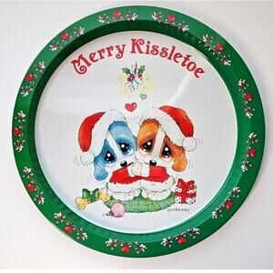 Sad Sam & Honey Christmas Tin Tray Giordano 1988 Merry Kissletoe Puppy Love Dogs